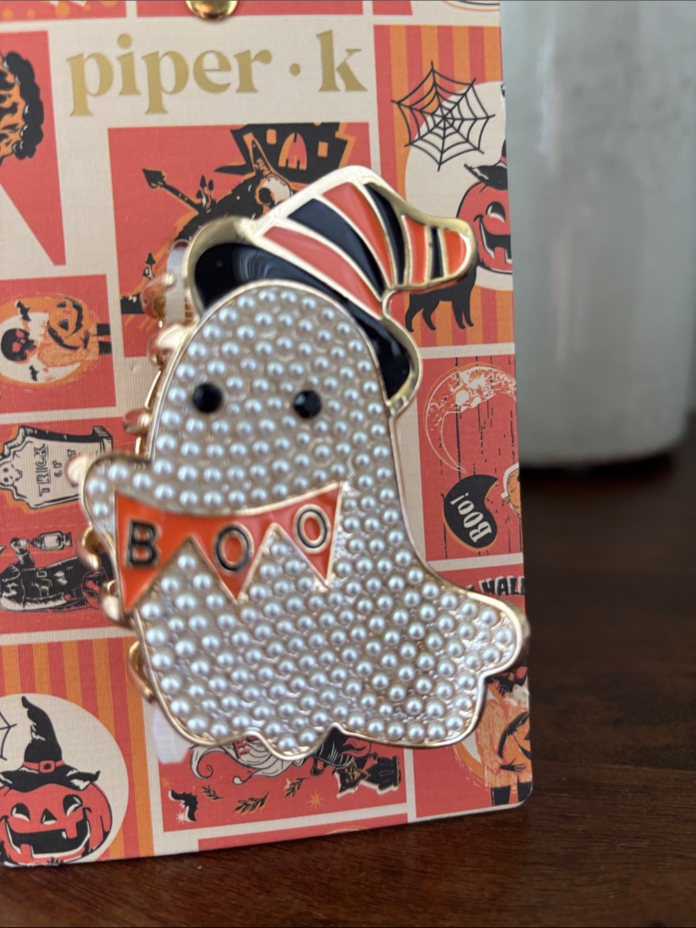 Piper-K Halloween Ghost metal claw clip,large,thick/thin hair,durable,BOO,pearl
